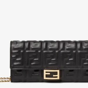 Fendi Black Quilted FF-Embossed Leather Chain Wallet